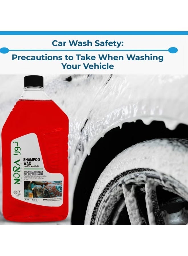 NORA Car Care Shampoo Wax N-205 – 1L (Pack of 2), High Foam Car Wash Shampoo with Wax Protection, pH Balanced, UV Protection, Lemon Fragrance, Safe for Paint, Plastic, Vinyl & Tires, Thick Foaming Formula for Deep Cleaning & Glossy Shine - Image 2